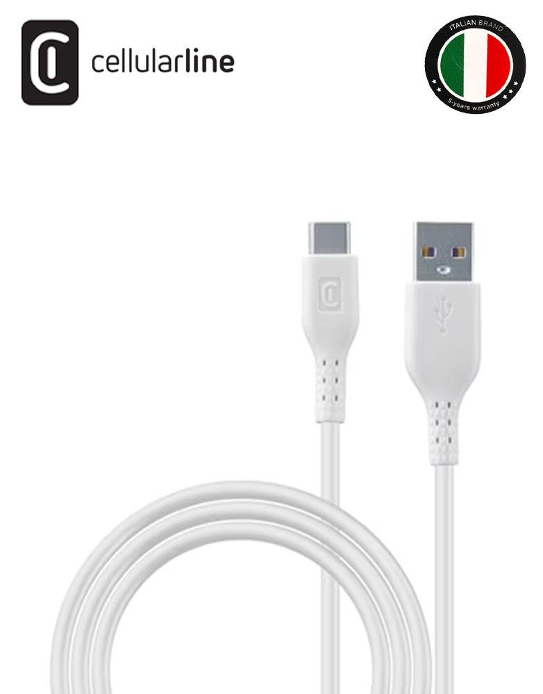 كيبل Cellularline يو اس بي الى تايب سي طول 2 متر يدعم الشحن السريع أبي