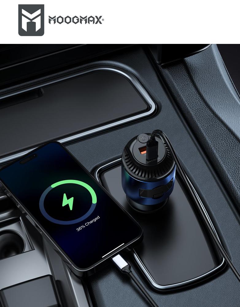 شاحن سيارة 60 واط MOOGMAX MA32 - منفذين Type-C و USB - مع فواحة عطرية