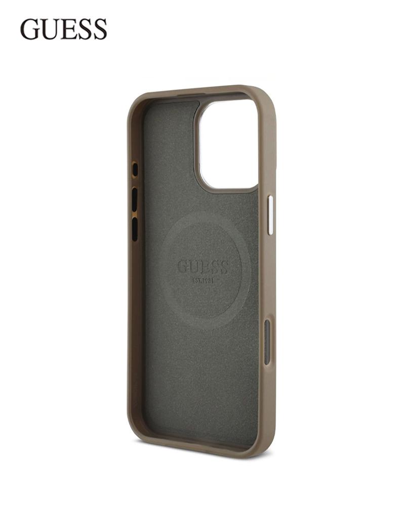كفر ايفون 16 برو ماكس GUESS - تصميم جلد حبيبي وشعار Guess المثلث - بني