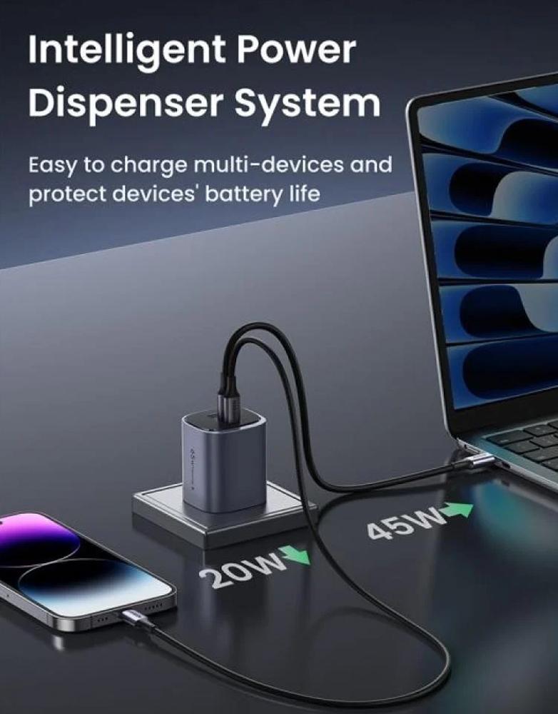 شاحن جداري بقوة65 واط UGREEN X553 - منفذين Type-C ومنفذ USB - رمادي
