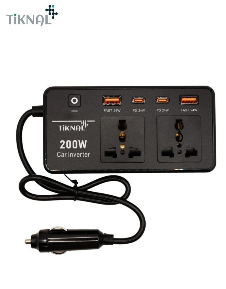 محول طاقة السيارة 200W تكنال TK-H097 - منفذين طاقة - و4 منافذ شحن سريع