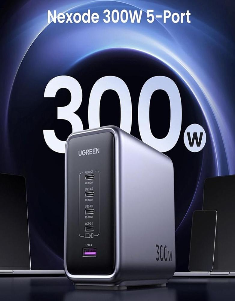شاحن مكتبي 300 واط تقنية Ugreen CD333 GaN - بـ4 منافذ Type-C ومنفذ USB
