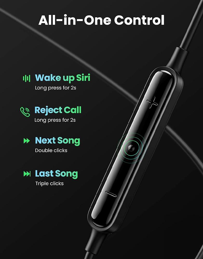 سماعة أذن سلكية ايفون UGREEN - منفذ Lightning - معتمدة من Apple - أسود
