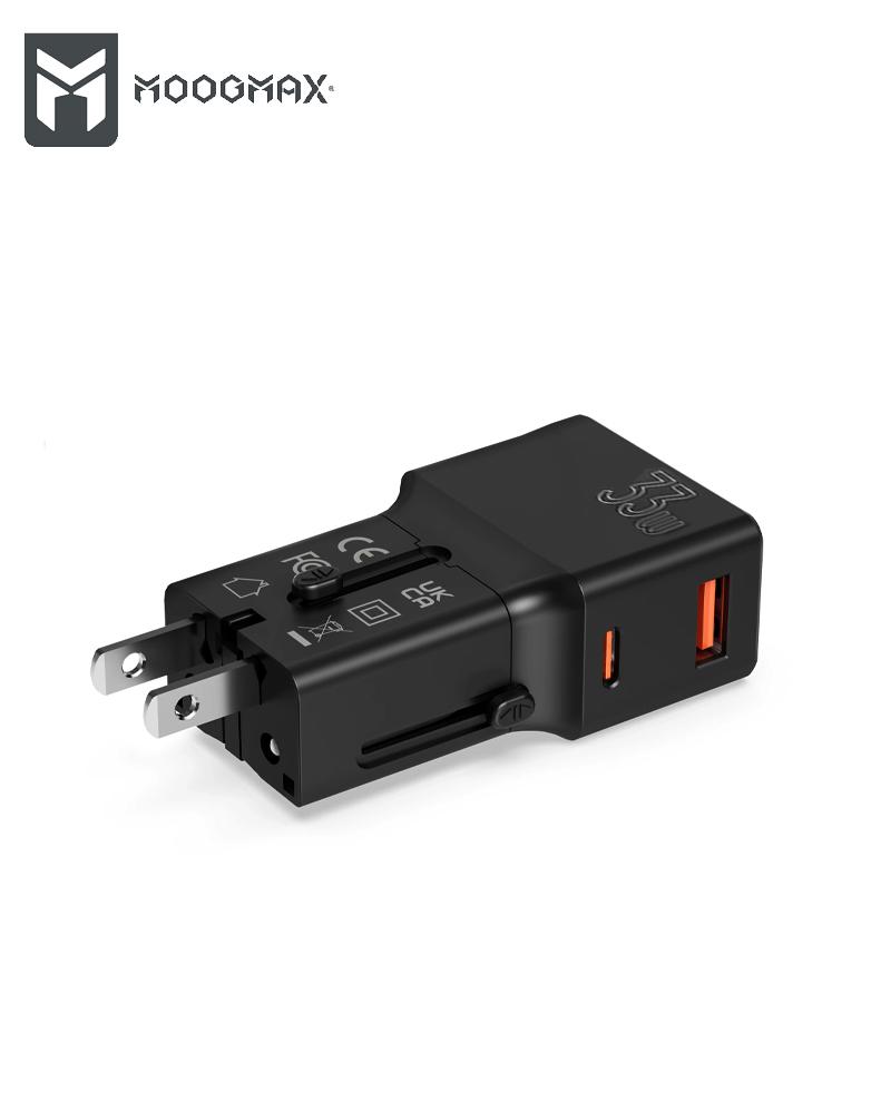 شاحن سفر عالمي 33 واط MOOGMAX MX1 - متعدد المقابس -منفذين Type-C و USB