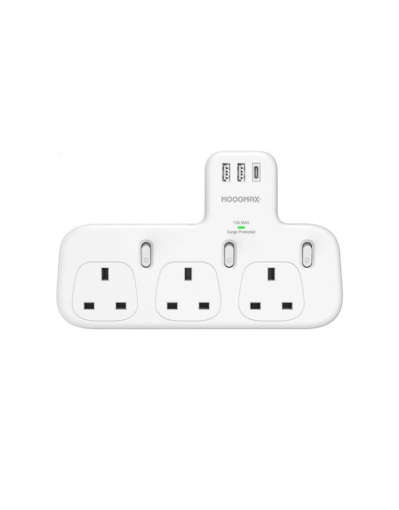 توصيله كهربائيه جدارية بــ 3 منافذ كهرب و 2 USB ومنفذ PD من موج ماكس