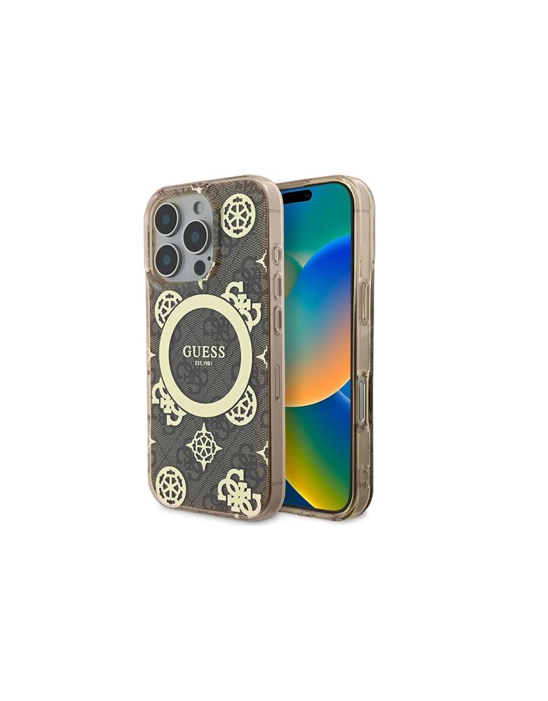 جراب ايفون 16برو ماكس MagSafe من Guess - تصميم نقشة 4G وزهور الفاوانيا