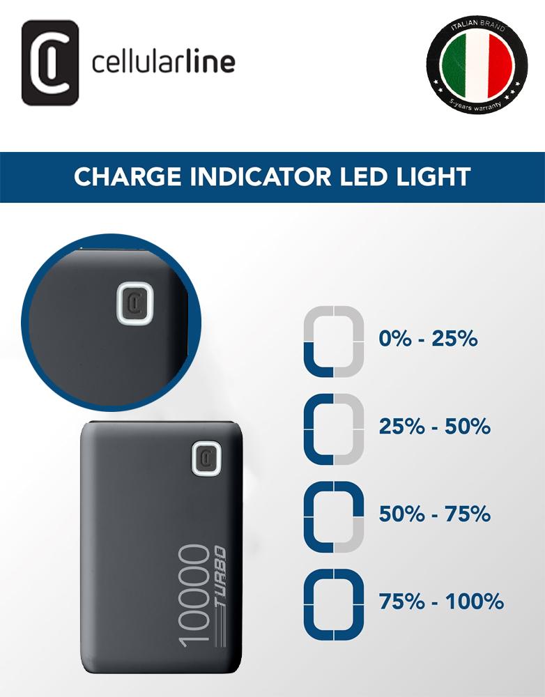 باور بانك Turbo بسعة 10000 مللي أمبير Cellularline | متعدد المنافذ شحن سريع 20 واط | PBESSENCEPD10000D رمادي