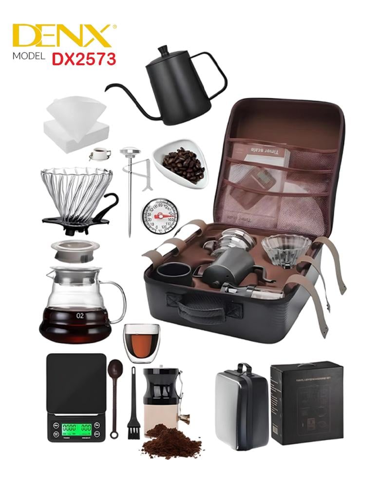 طقم تحضير القهوة بالتقطير V60 المتكامل DENX DX2573 - أدوات قهوة 12قطعة