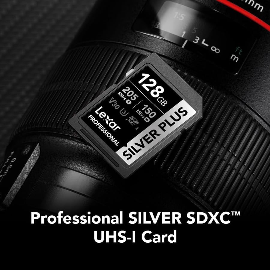 بطاقة ذاكرة ليكسار  Lexar Professional SILVER PLUS SDXC 128GB - قراءة 205MB/s - V30 لتصوير 4K
