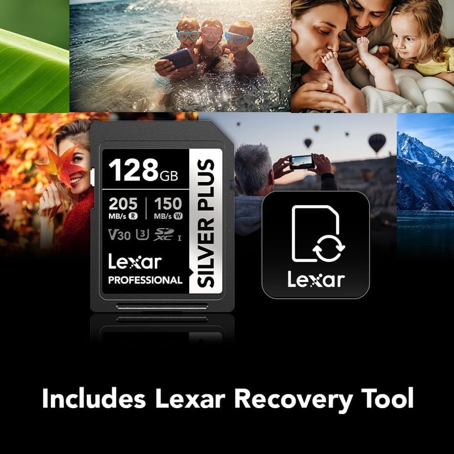 بطاقة ذاكرة ليكسار  Lexar Professional SILVER PLUS SDXC 128GB - قراءة 205MB/s - V30 لتصوير 4K