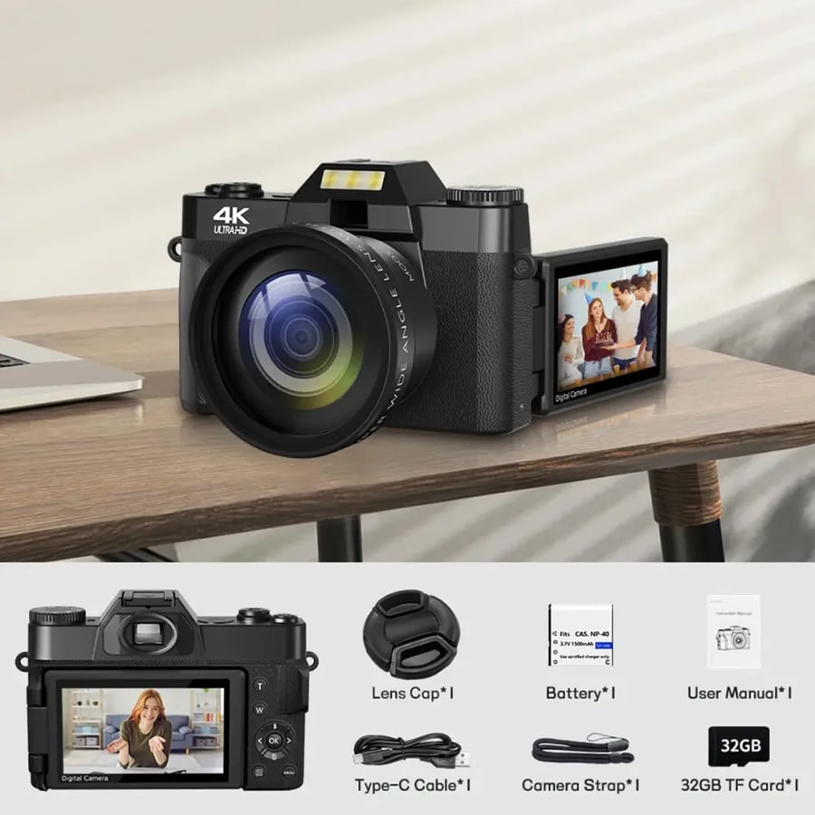 كاميرا رقمية 4K 56MP واي فاي بشاشة 3 بوصة قابلة للطي 16X