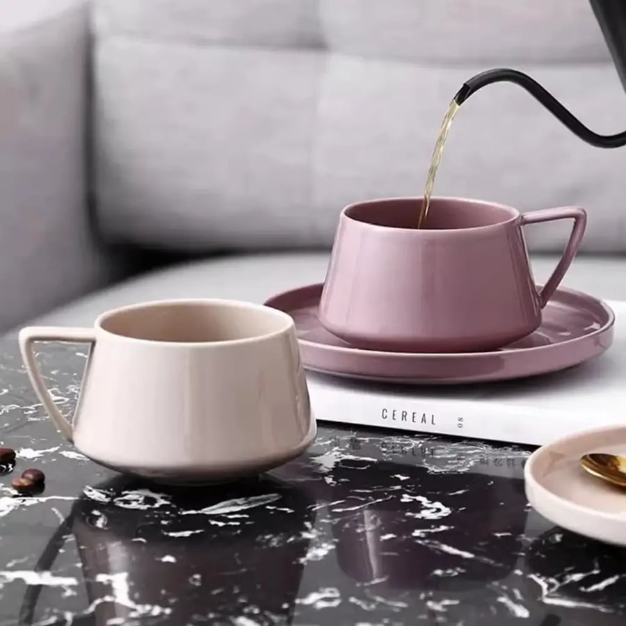 كوب سيراميك بسيط 320ML مع صحن