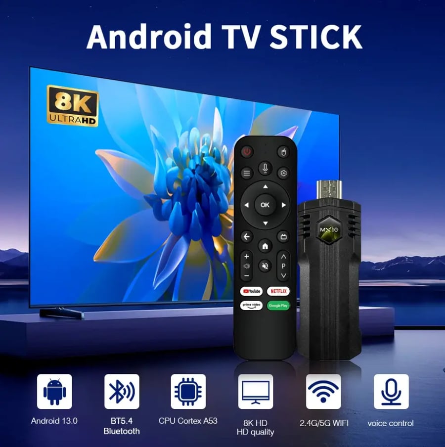 جهاز TV Stick MX10 X1 4K أندرويد 13 2GB+16GB