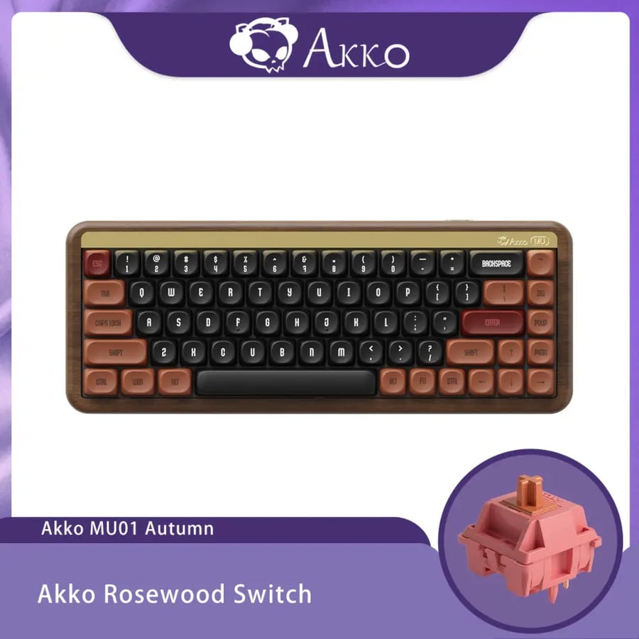Akko MU01 لوحة مفاتيح ميكانيكية خشبية 75% RGB قابلة للتبديل السريع BT 5.0/2.4G /Type-C لهيكل حشية موضوع الشعر Typist