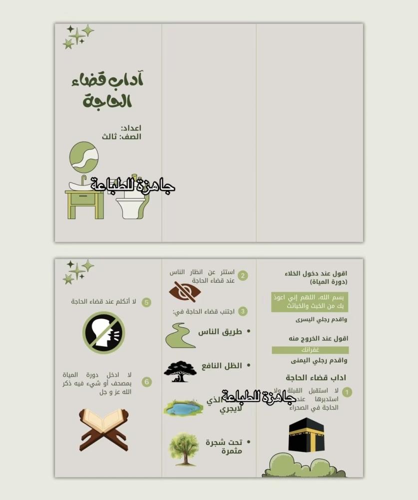 مطوية اداب قضاء الحاجة - دراسات اسلامية صف ثالث