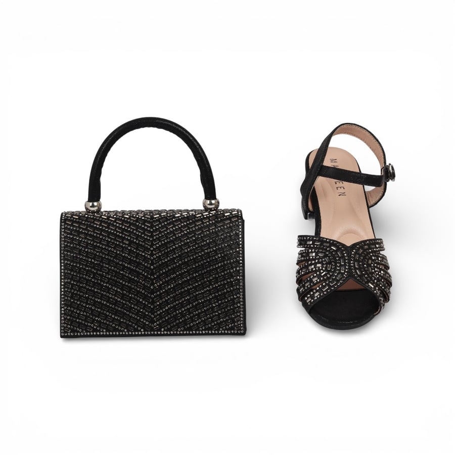 Girls' set: sandal heel + girls' bag from Madeline, black color
