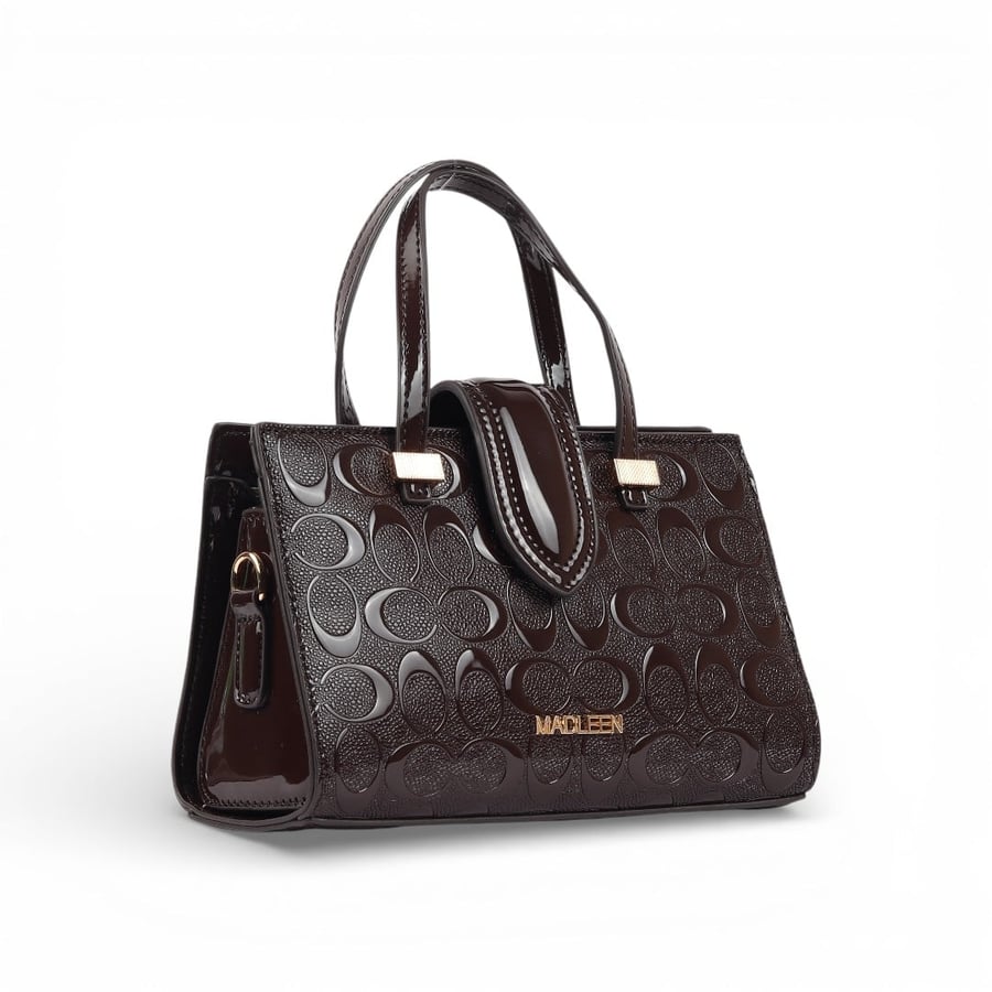 Glossy leather bags from Madeline, coffee color