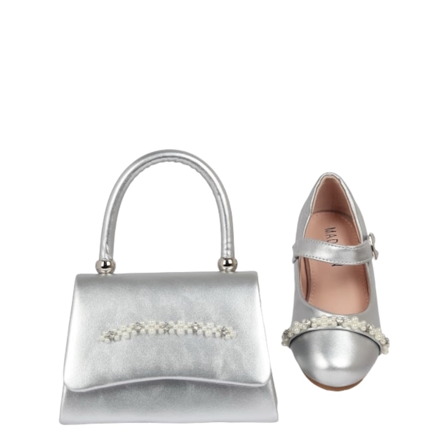 Girls' set flat shoes + girls' bag from Madeline in silver color