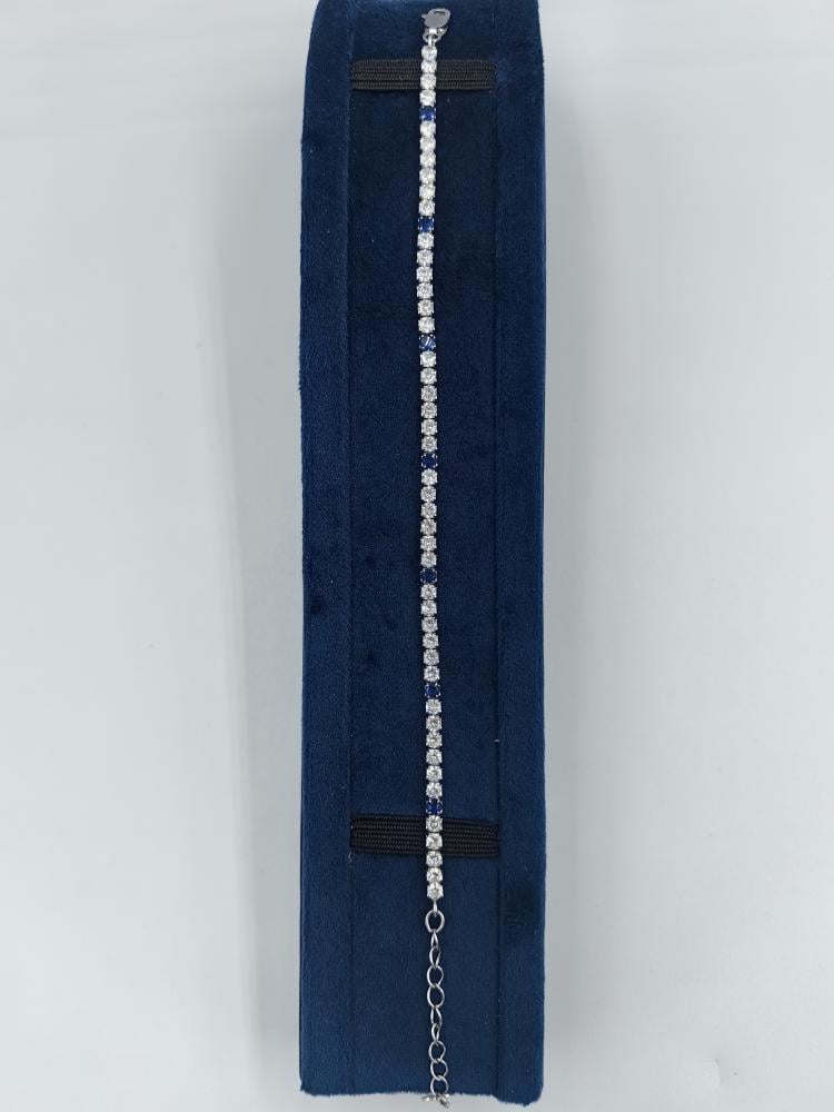 Royal Tennis Bracelet - 925 Silver encrusted with diamonds and blue sapphire