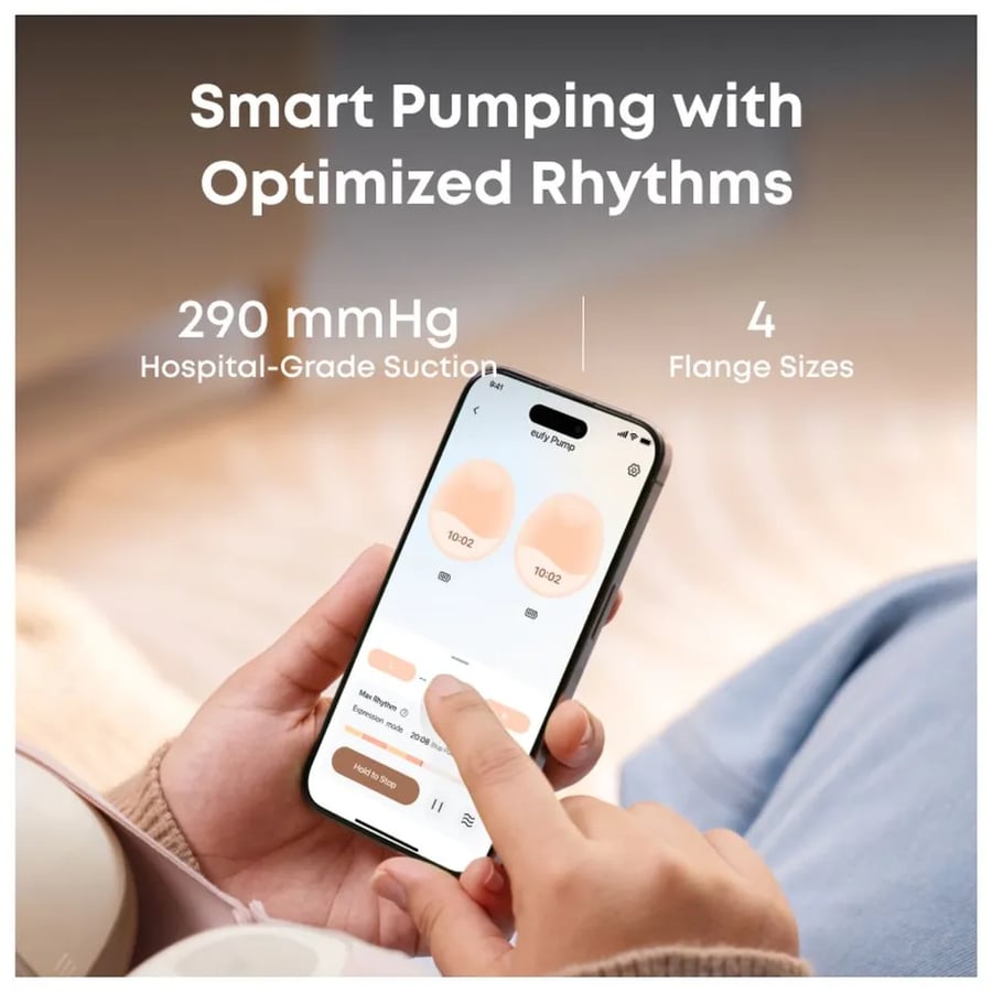 Eufy E20-مضخة حليب الأم القابلة للارتداء من يوفي (Eufy) – مضخة كهربائية مزدوجة للتحكم عبر التطبيق