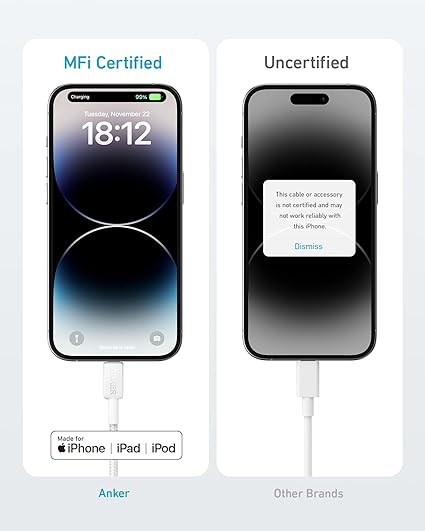 كابل من أنكر بطول 1.8 متر نوع USB-C إلى لايتنينج متوافق مع آيفون و إيربودز