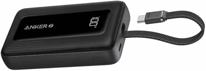 انكر باور بانك 10 كيه، 30 واط، كيبل USB-C مدمج، اسود