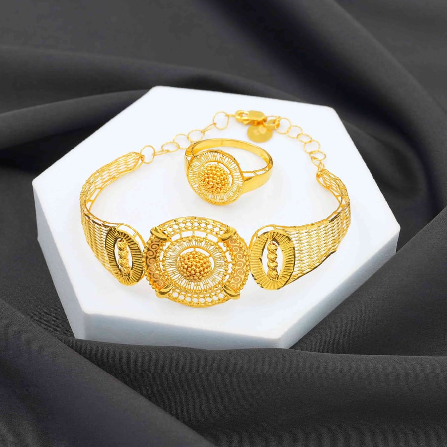 سوارة وخاتم ذهب نسائي عيار 21 (B2245)