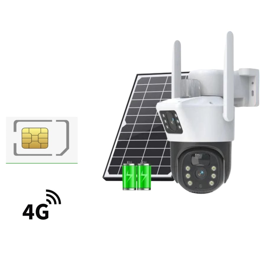 كاميرا مراقبة بالطاقة  الشمسية عدسة مزدوجة ، 4G ، SIM ، 8MP ،