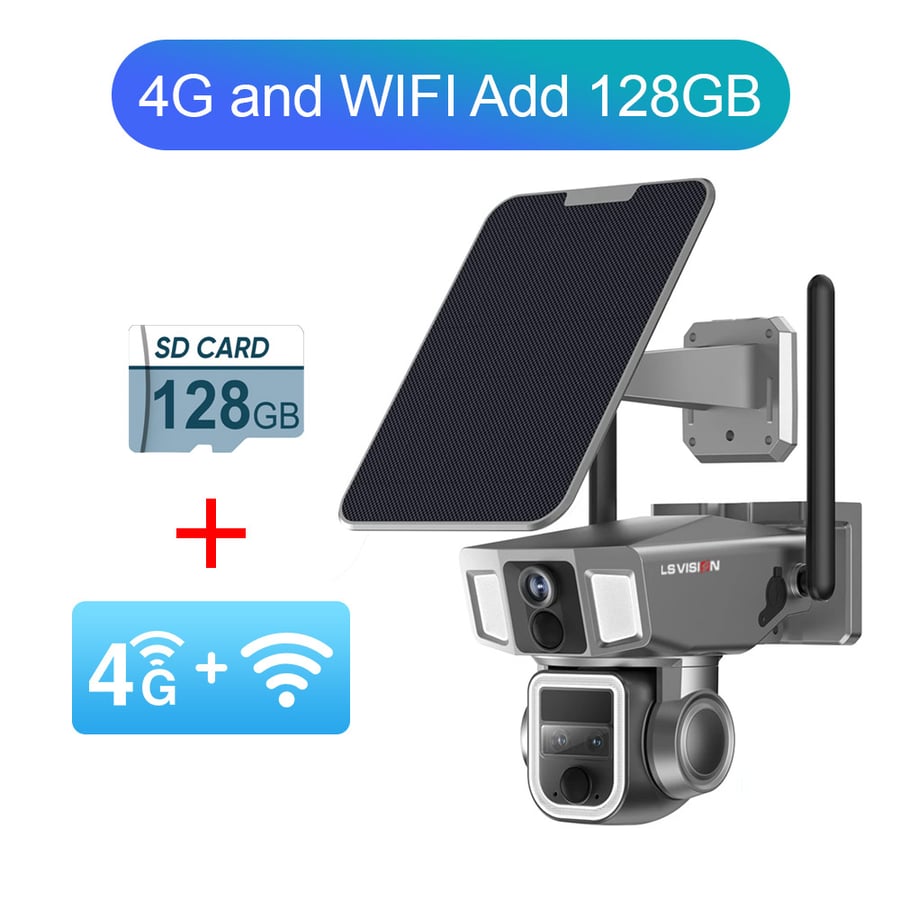 كاميرا بالطاقة الشمسية ، شاشة مزدوجة، 4G ، WiFi ، عدسة 2 في 1
