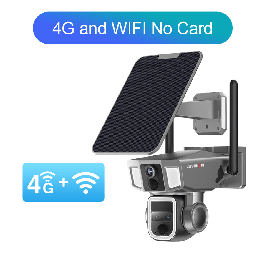 كاميرا بالطاقة الشمسية ، شاشة مزدوجة، 4G ، WiFi ، عدسة 2 في 1