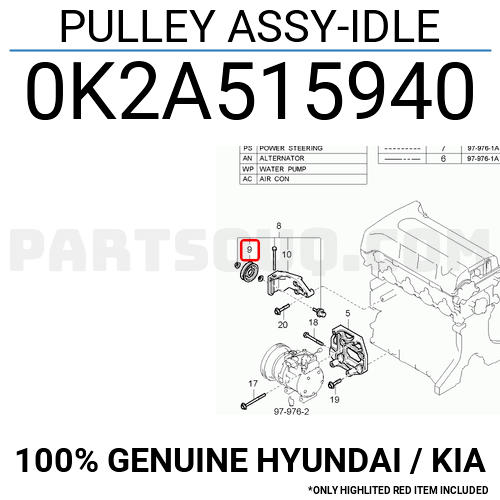 PULLEY ASSY-IDLE - 0K2A515940 - طقم بكرات التوتر