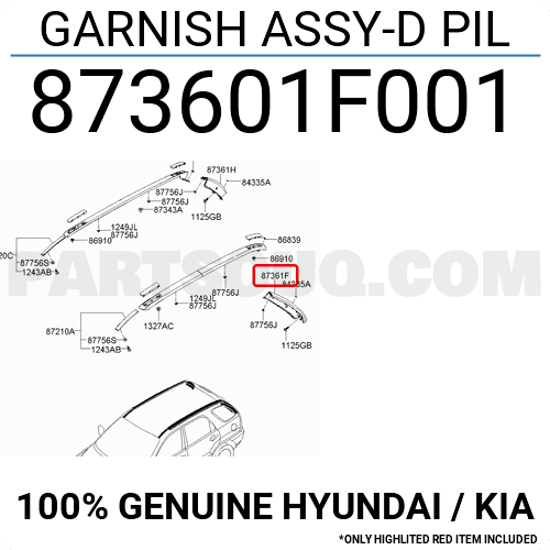 GARNISH ASSY-"D" PILLAR, LH  - 873601F001 - طقم غطاء عمود "D" يسار