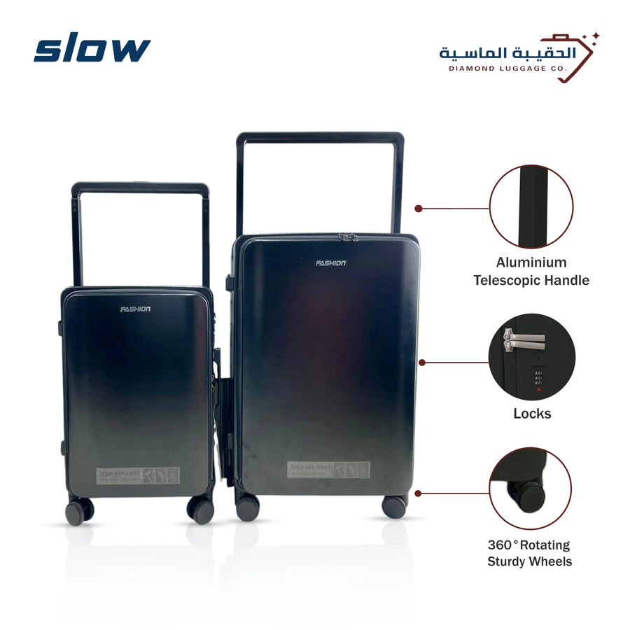 طقم حقائب سفر PC قطعتين لون أسود– ماركة SLOW