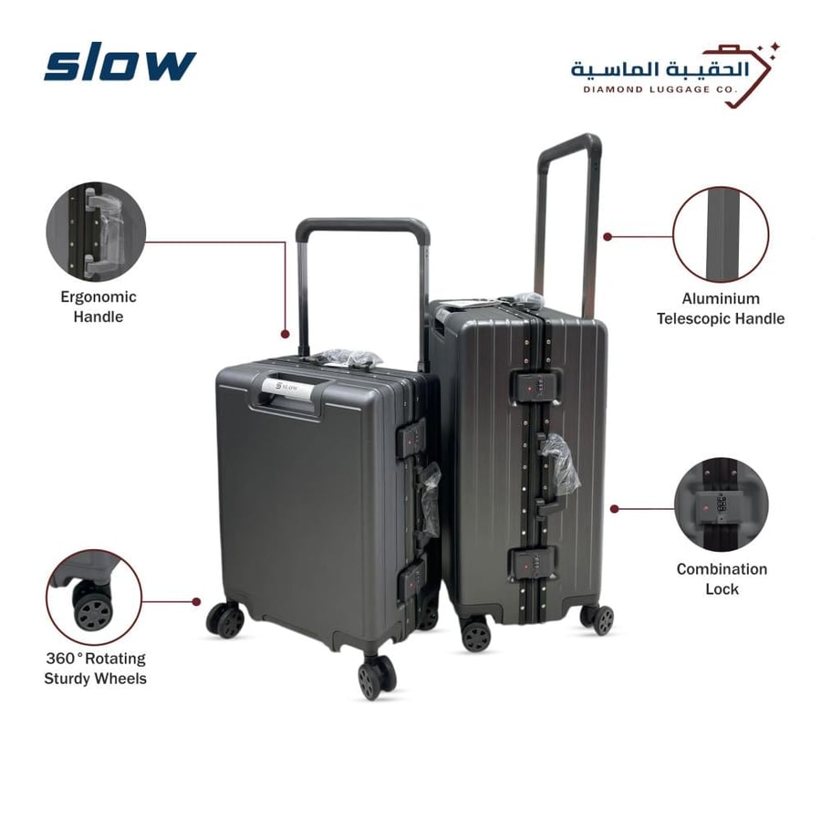 طقم حقائب سفر PC قطعتين لون رصاصي غامق ماركة SLOW