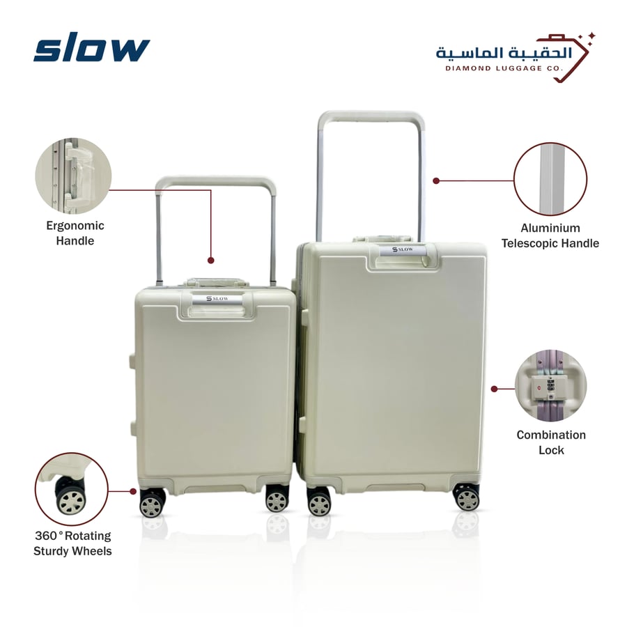 طقم حقائب سفر PC قطعتين لون بيج– ماركة SLOW