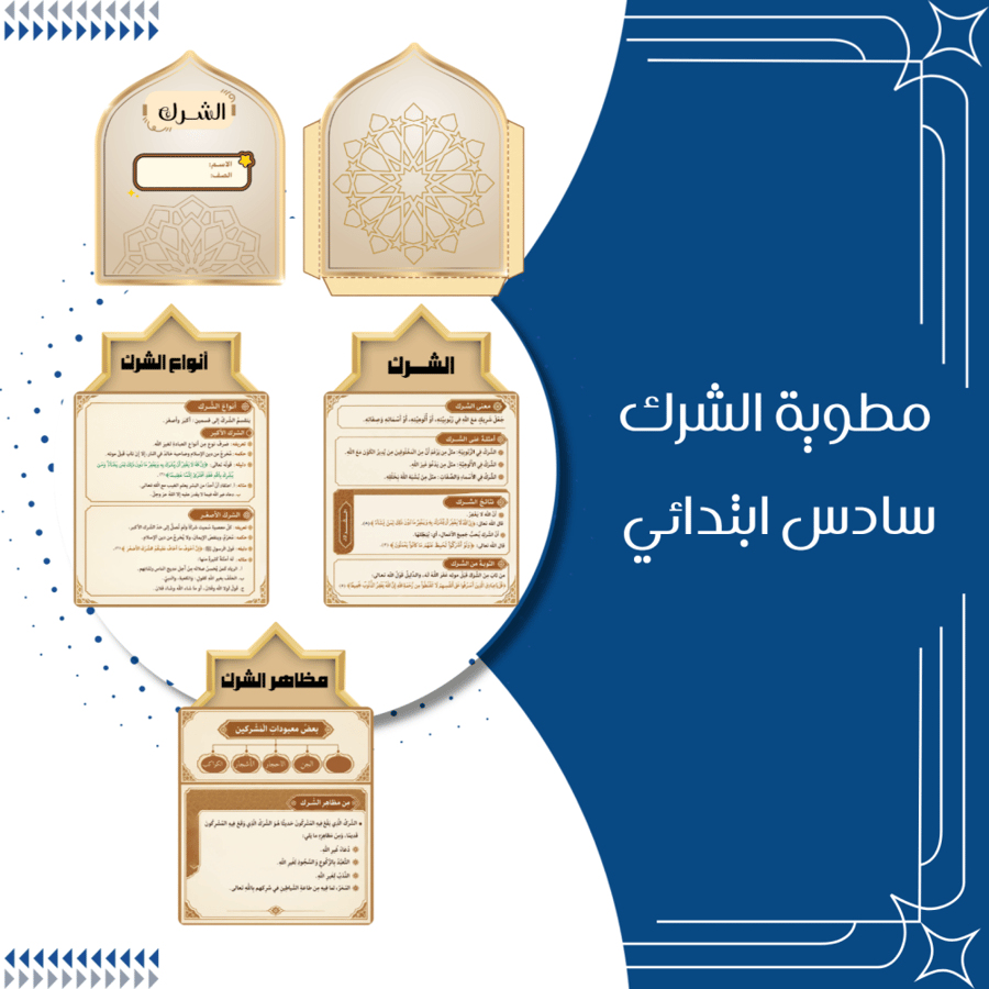 مطوية الشرك اسلامية الصف السادس ابتدائي الترم الاول