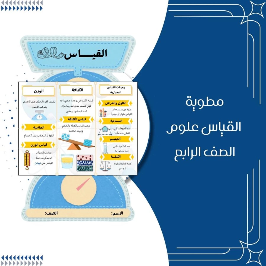 مطوية القياس علوم الصف الرابع ابتدائي الترم الثاني