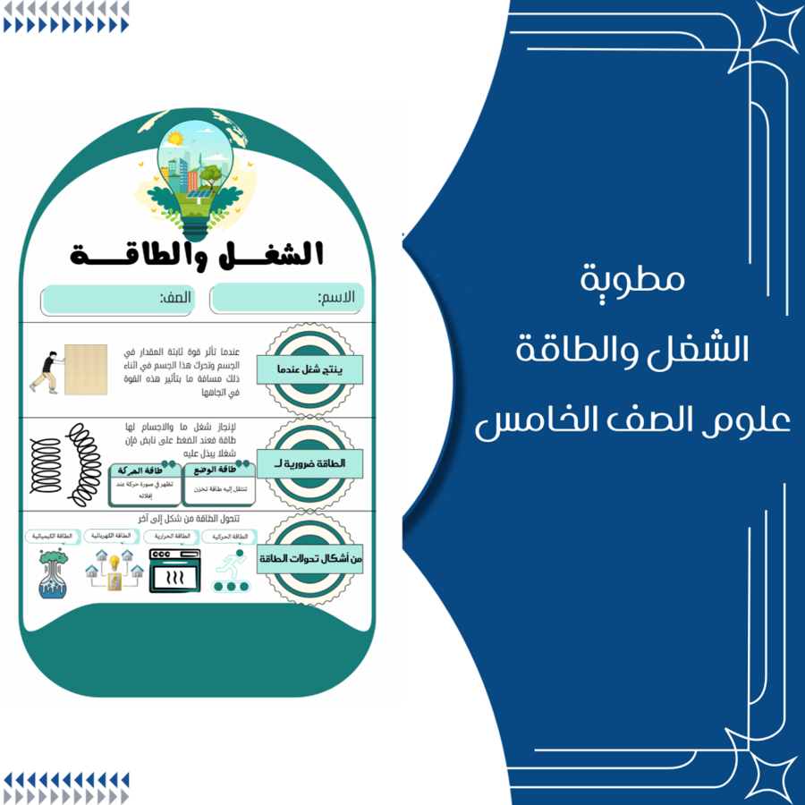 مطوية الشغل والطاقة علوم الصف الخامس ابتدائي الترم الثاني