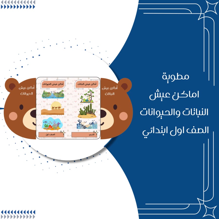 مطوية أماكن عيش النباتات والحيوانات الصف الاول ابتدائي الترم الاول