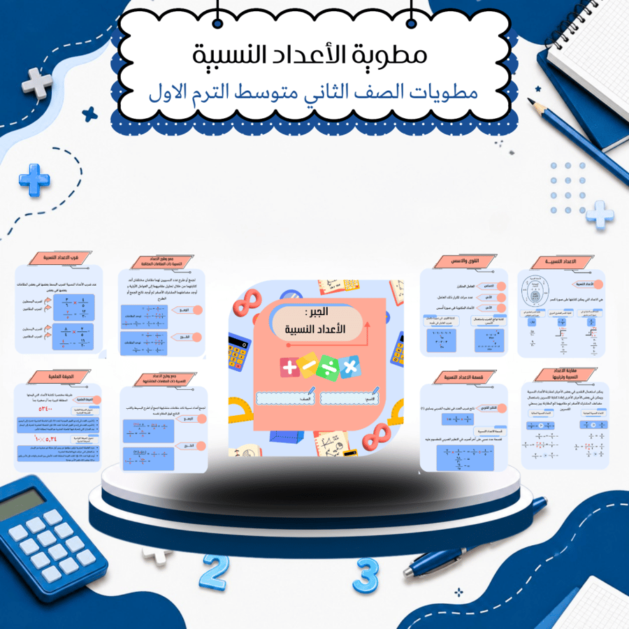 مطوية الأعداد النسبية رياضيات الصف الثاني متوسط الترم الاول