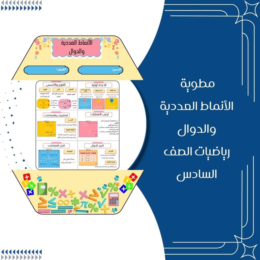 مطويات رياضيات الصف السادس ابتدائي الترم الاول