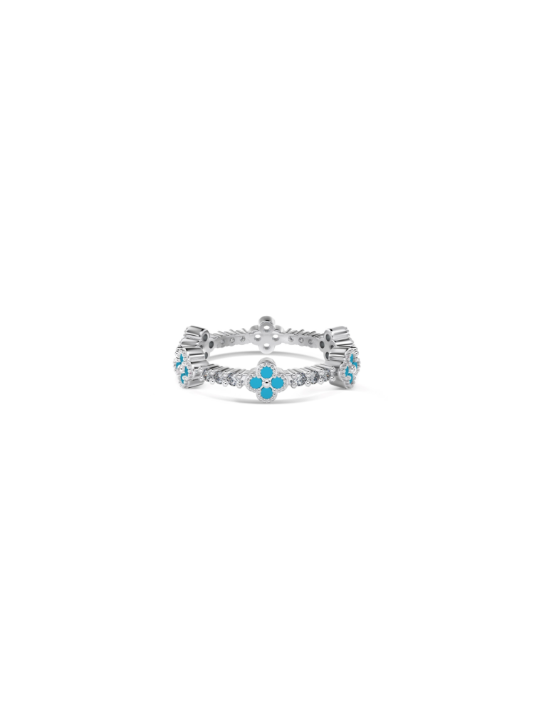 Silver Turquoise Clover Ring