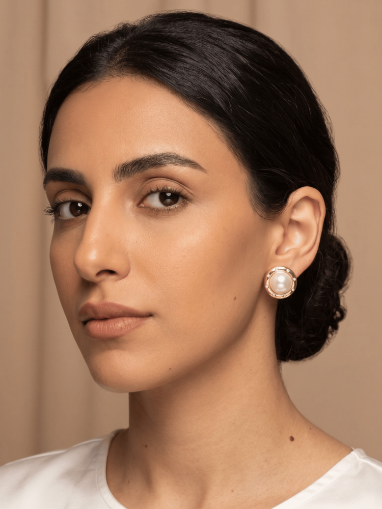 Vintage Crystal Border Pearl Stud Earrings