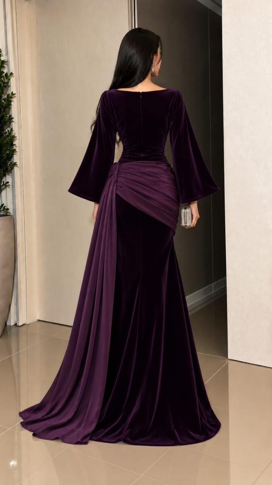 فستان سهره مخمل موف