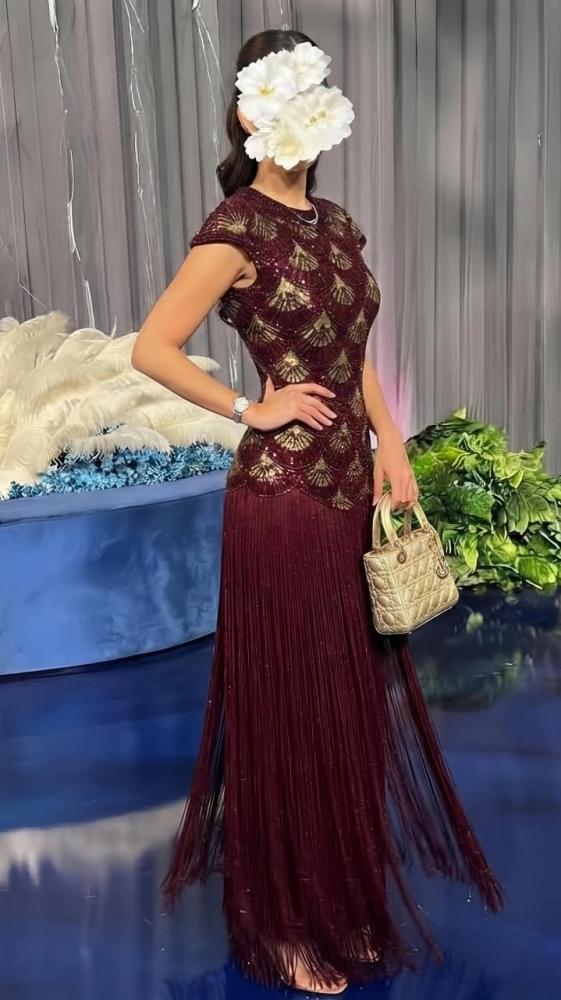 فستان سهره عنابي