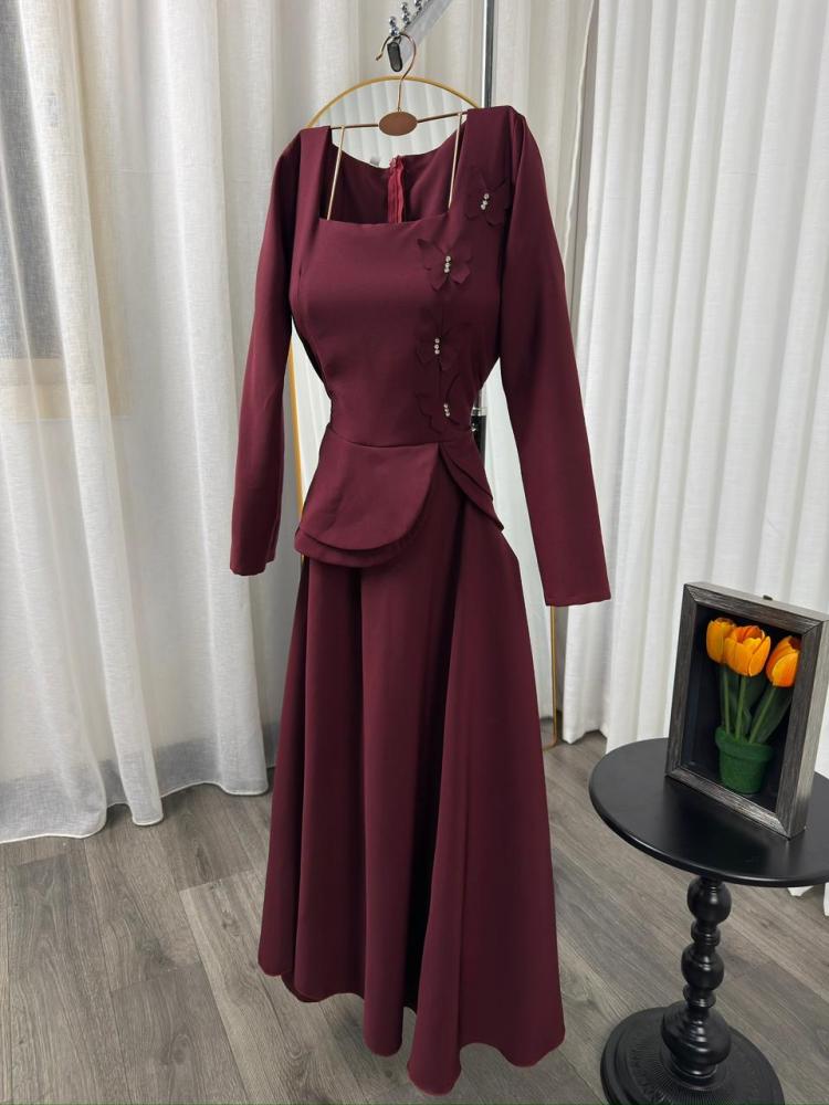 فستان سهره عنابي