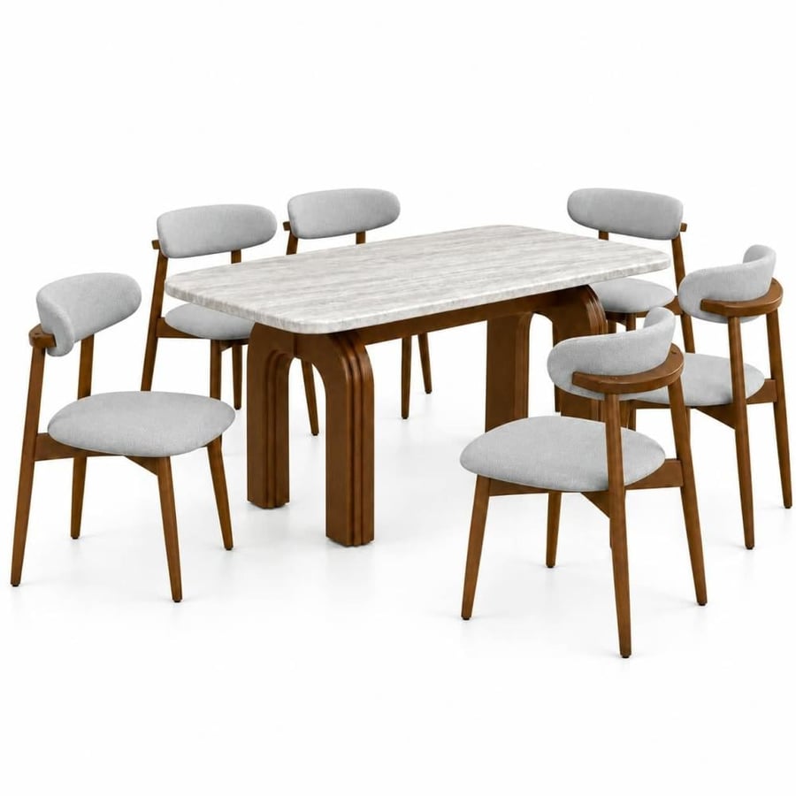 طاولة طعام بديل رخام ماليزي 6 كرسي T140S/C265 WALNUT/GREY