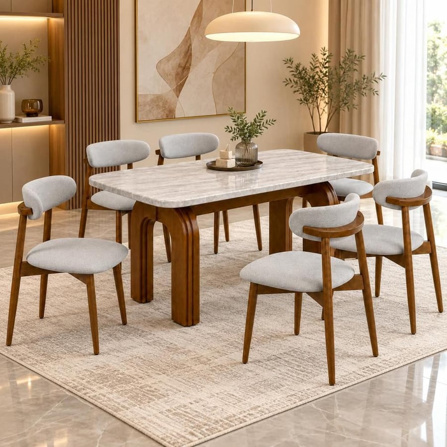طاولة طعام بديل رخام ماليزي 6 كرسي T140S/C265 WALNUT/GREY