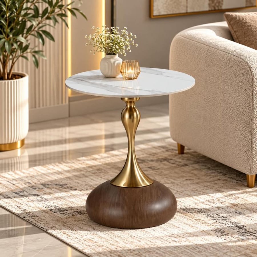 طاوله خدمه سيراميك دائري B1037S WOOD 45*45