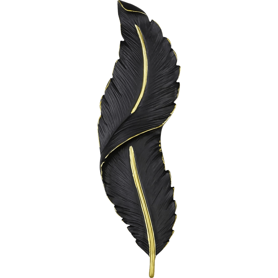 Wall applique with wall feathers, modern style, black color, small size, yellow lighting color, modern design, length 45 cm, width 10 cm